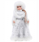 Внучка деда мороза в белой шубе с поясом с мелодией, Сувенир, 40 см.