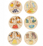 Деревянный пазл для детей «Мама и малыш. Кто что ест» (18 элементов)