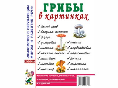 Грибы в картинках. Наглядное пособие для воспитателей, логопедов, педагогов, родителей.