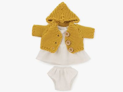 Комплект одежды для куклы девочки 21см (платье, трусики, кофта на пуговицах, вязка)