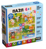 Пазл 4в1 Летнее время. 4 пазловых картинки: 9-16-25-36 элементов 