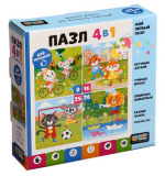 Пазл 4в1 Летнее время. 4 пазловых картинки: 9-16-25-36 элементов 